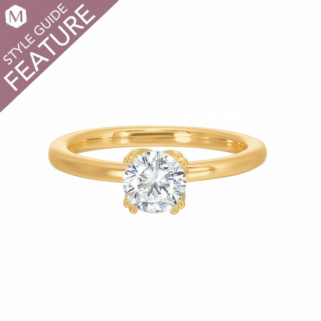 14K yellow gold diamond engagement ring.