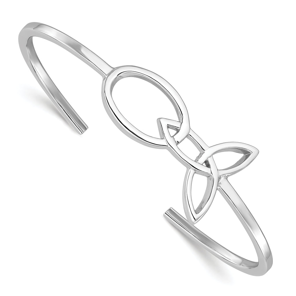 Sterling silver cuff bracelet with openwork design.