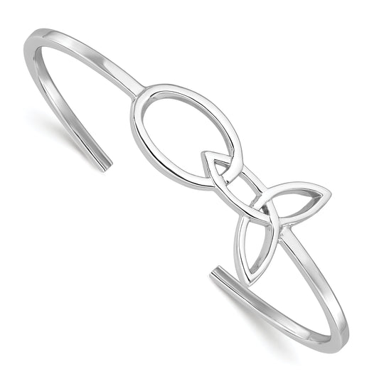 Sterling silver cuff bracelet with openwork design.