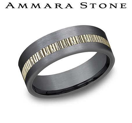 Tantalum band with yellow gold stripe.