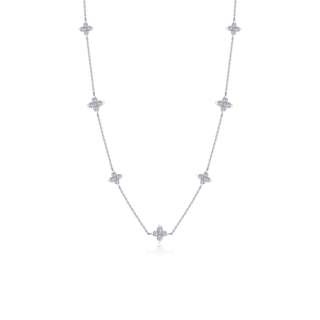 Simulated diamond necklace with star-shaped stations.