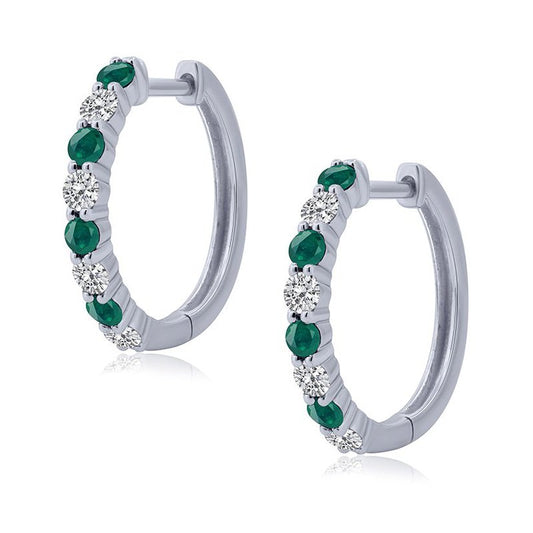 IRENA JEWELS Medium Hoop Emerald Color Gemstone Earrings in 14 Karat Yellow Gold with 8 Round Emeralds 0.50ctw