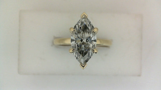 ReMARKable Designs Hidden Accent Lab-Grown Diamond Complete Engagement Ring in 14 Karat Yellow Gold with 2.01ct Marquise Center Lab-Grown Diamond, Color: E, Clarity: VS2