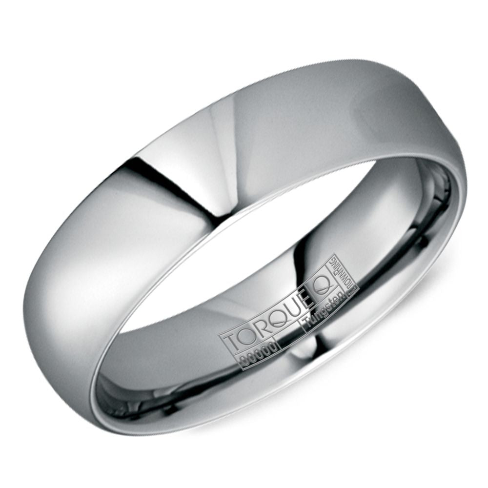 Tungsten carbide grey ring, polished, carved design.