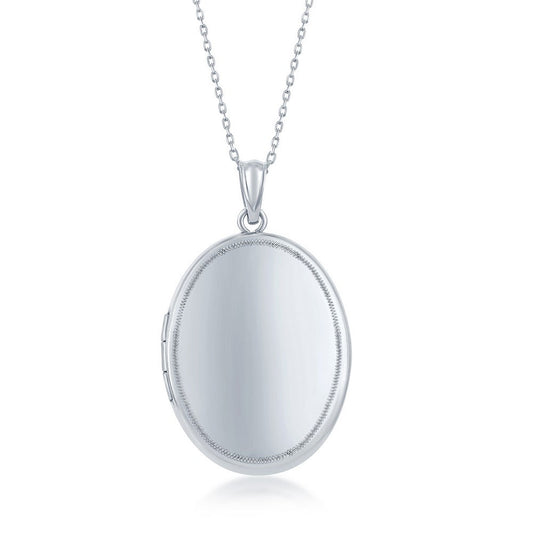 Sterling silver oval locket with chain.