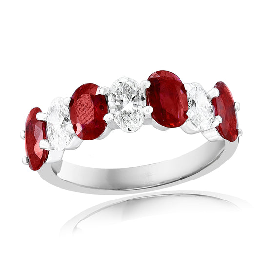 ReMARKable Designs Color Gemstone Ring in 18 Karat White Gold with 4 Oval Rubies 2.69ctw