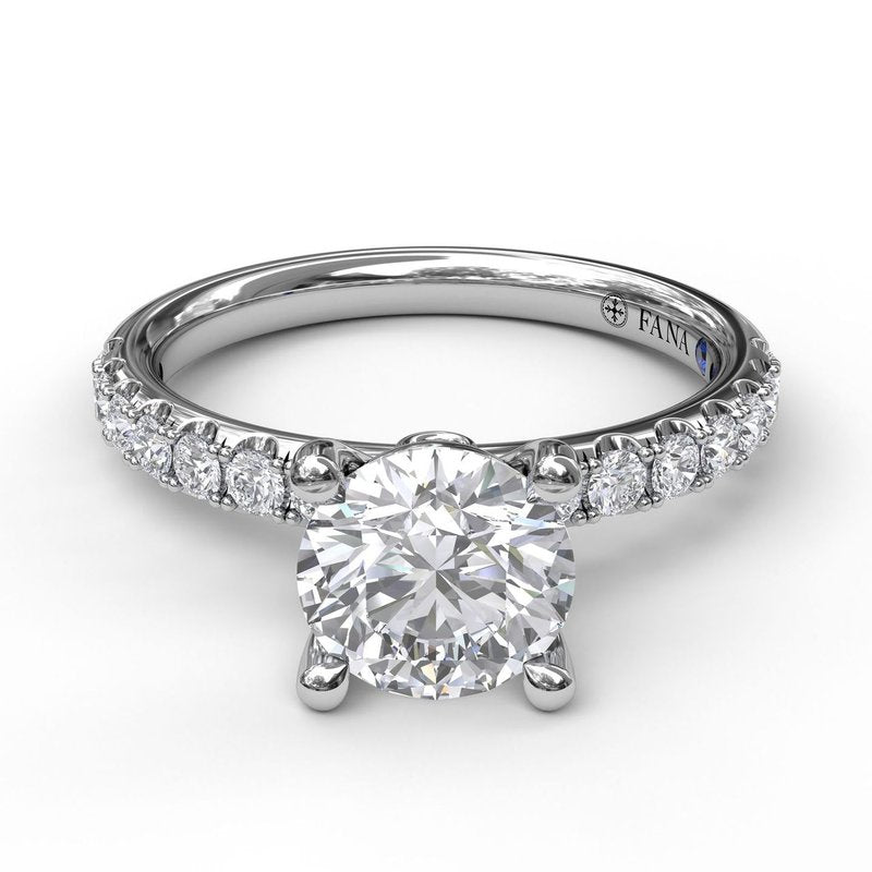 14K white gold ring with round diamonds.