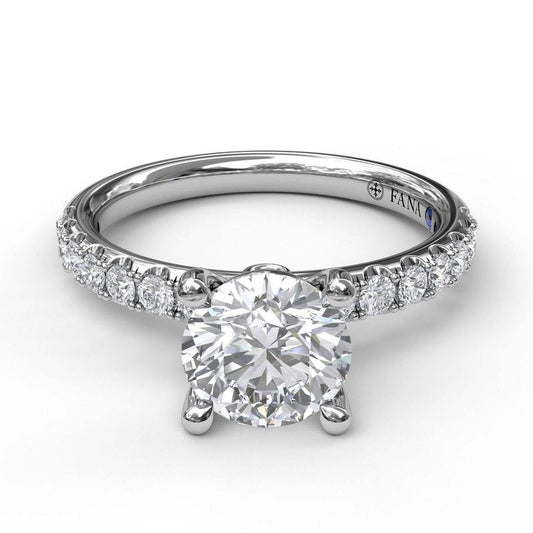 14K white gold ring with round diamonds.