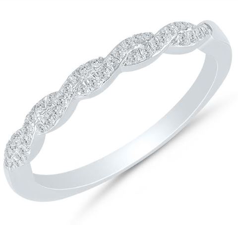 White gold band with diamond twist design.
