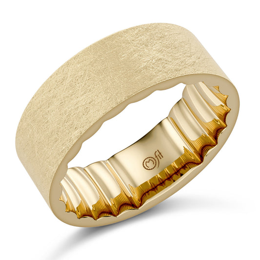 Polished satin white gold carved band.