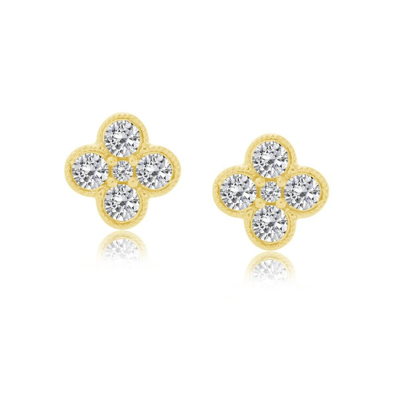 Yellow gold earrings with diamond floral clusters.