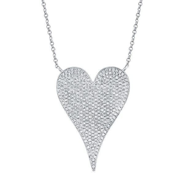Heart-shaped diamond necklace in white gold.