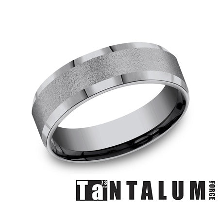 Tantalum black-grey carved band, matte finish.