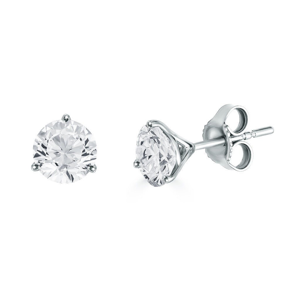 Round diamond stud earrings, white gold setting.