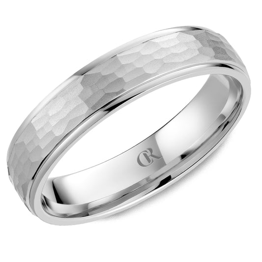 Polished 14K yellow carved band, 5mm width.
