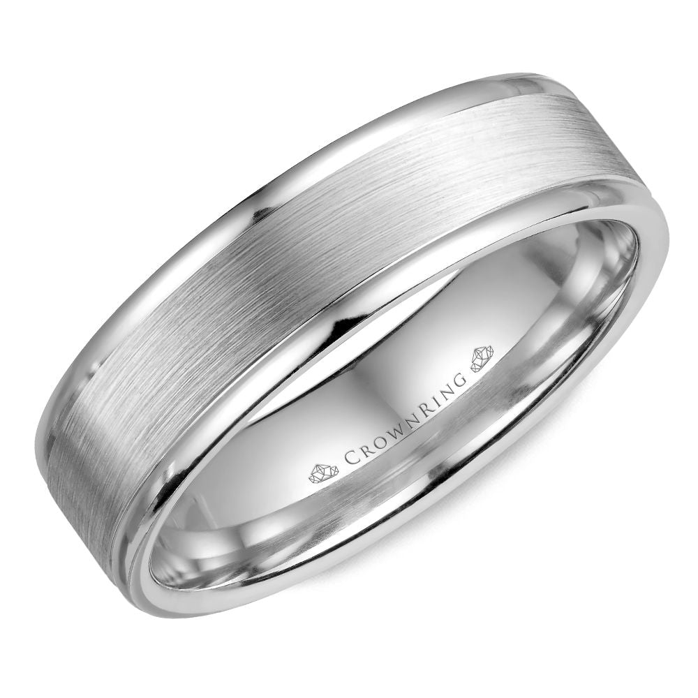 14K white gold ring, carved satin finish.