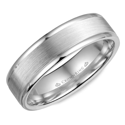 14K white gold ring, carved satin finish.