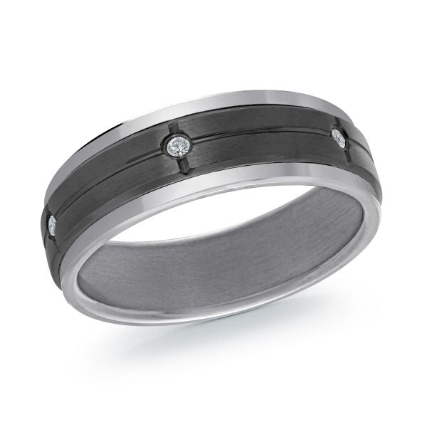 Tantalum band with round diamond accents.