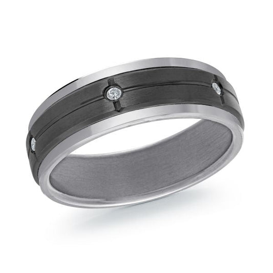 Tantalum band with round diamond accents.