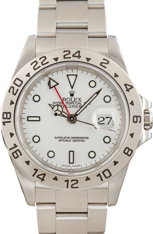 Stainless steel watch with white index dial.