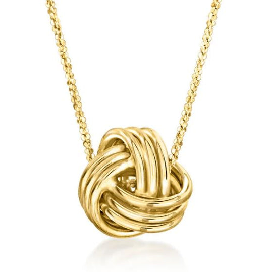 14K yellow gold knot necklace.