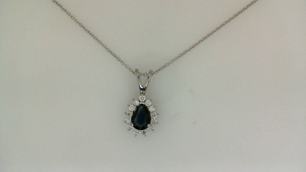 Pear sapphire pendant with diamond accents.