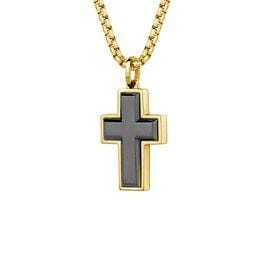 ItalGem Steel Men's Cross Necklace (No Stones) in Stainless Steel Yellow