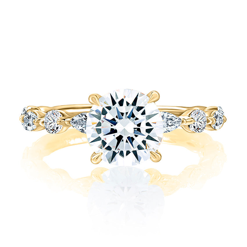 White gold ring with various-shaped diamonds.