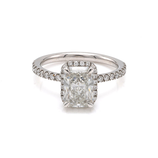 Halo diamond engagement ring in white gold.