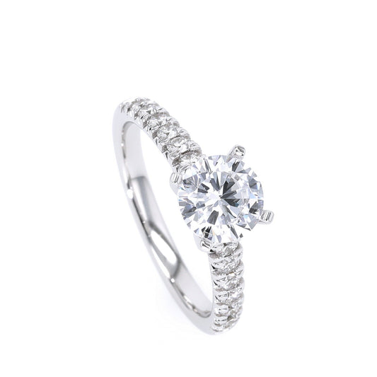 PureMark Side Stone Semi-Mount Engagement Ring in 14 Karat White Gold with 0.32ctw of Round Lab-Grown Diamond, Clarity: SI1-SI2, Color: G/H