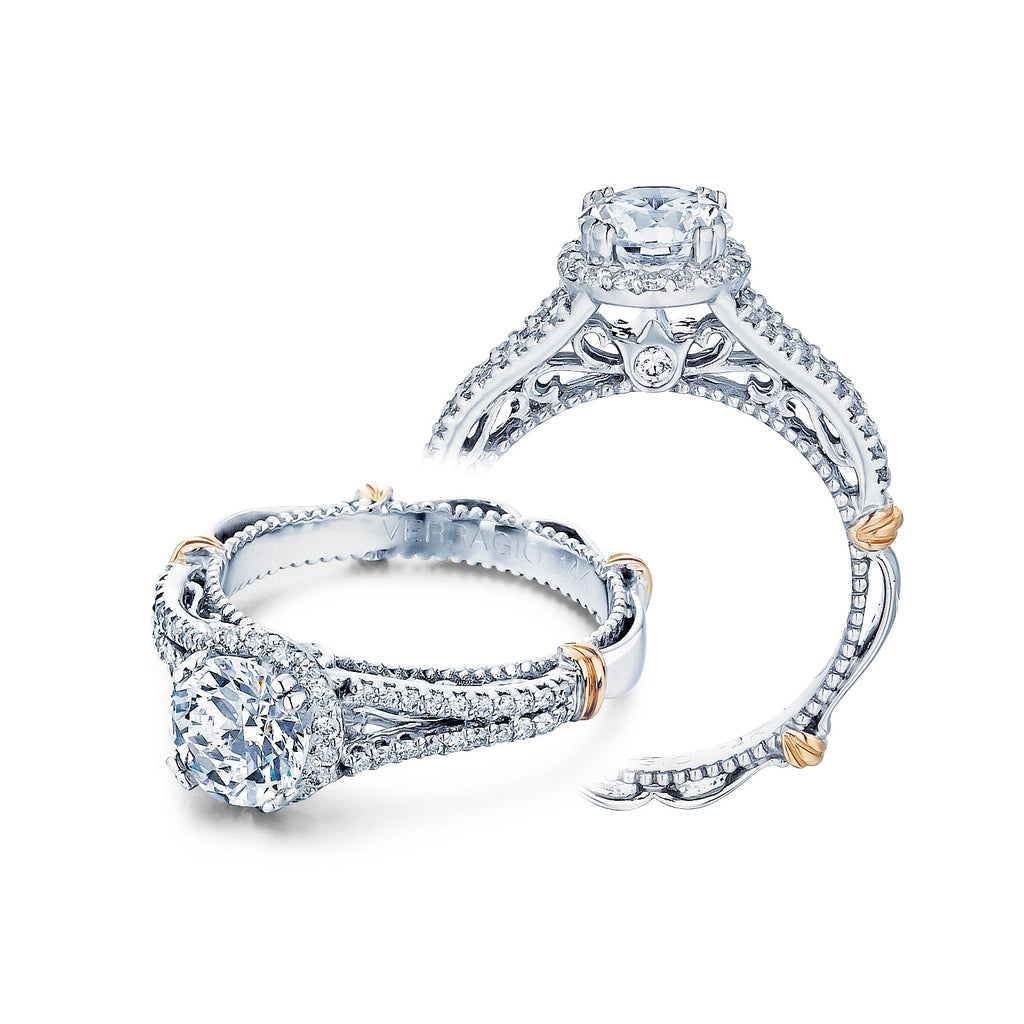 18K white gold diamond halo ring.