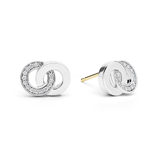 Interlocking silver circles with diamond accents.