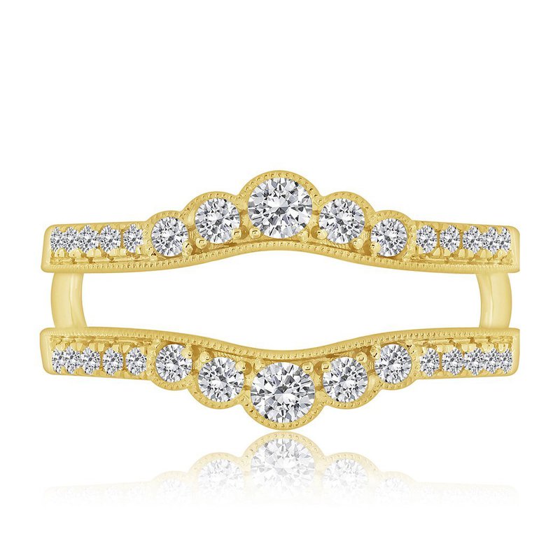 Yellow gold band with round diamonds.