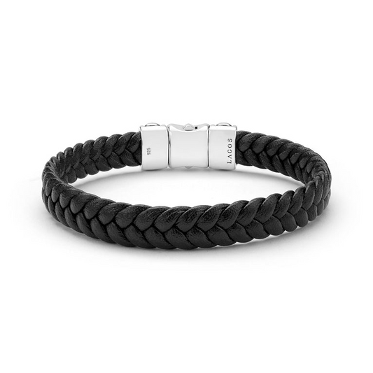 LAGOS Anthem Collection Braid Bracelet (No Stones) in Sterling Silver with Leather White and Yellow
