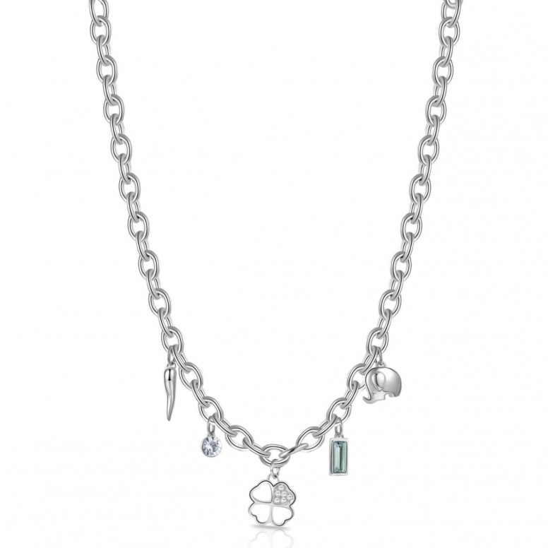 Clover necklace with green crystal charm.