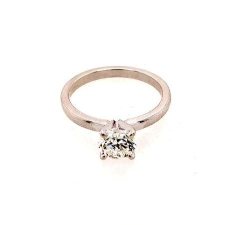 Solitaire diamond ring in 14K white gold.