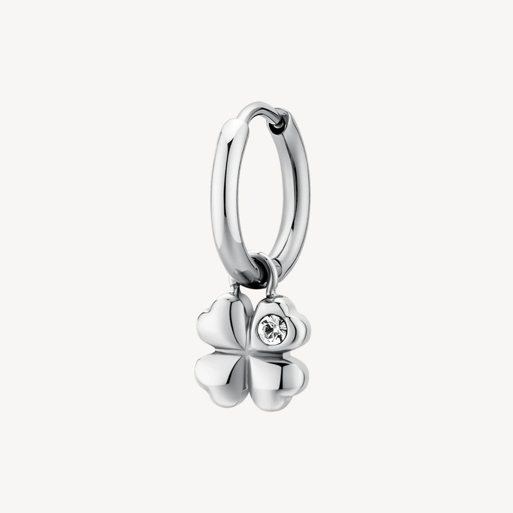 Stainless steel clover dangle earring with stone.