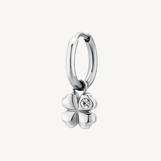 Stainless steel clover dangle earring with stone.