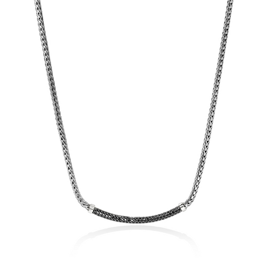 Sterling silver necklace with black sapphire bar.