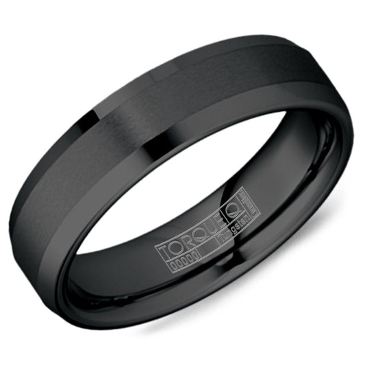 Black Tungsten Carbide ring, polished and satin finish.