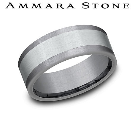 Tantalum white-grey carved men's band.