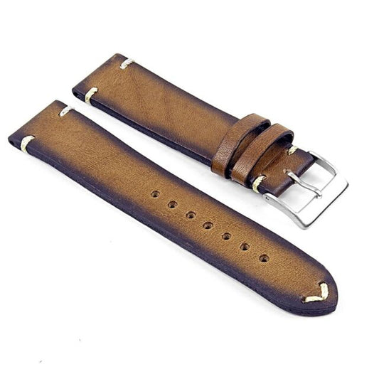 Brown leather watch band with tang buckle.