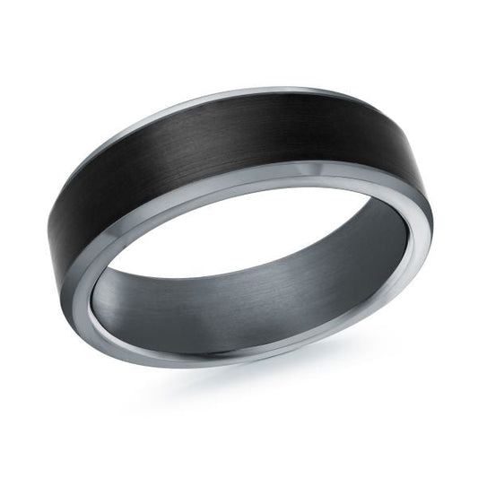 Tantalum carbon fiber band, white-grey, carved design.