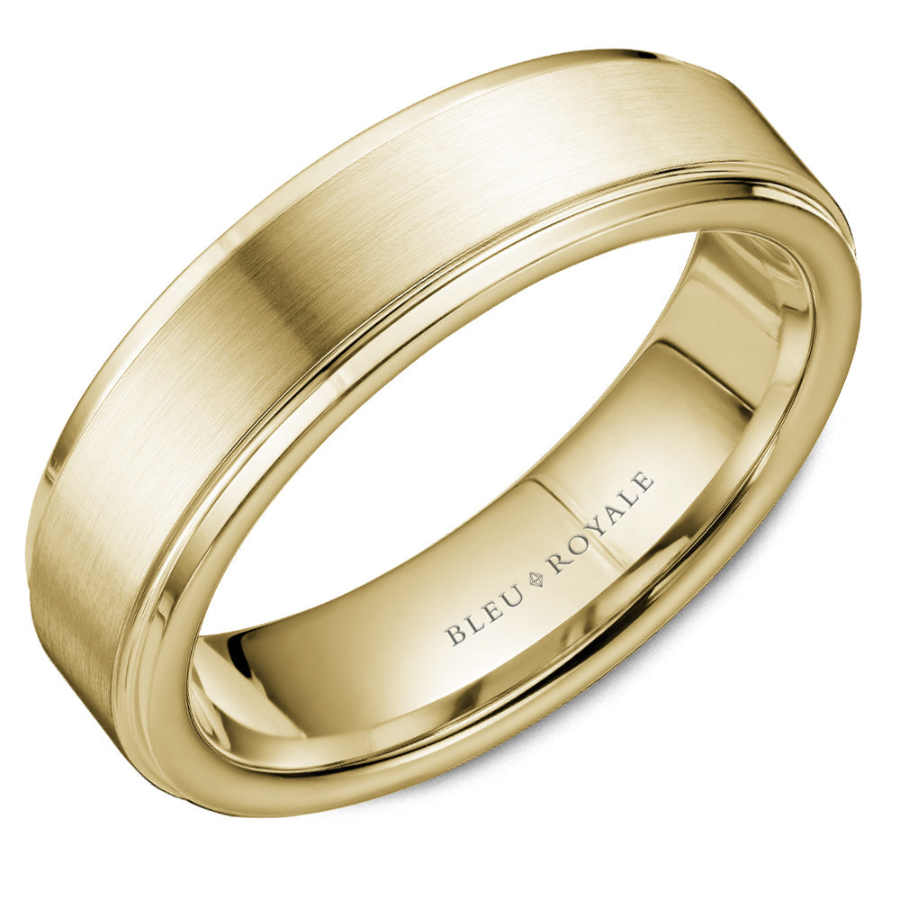 14K yellow gold band, polished satin finish.