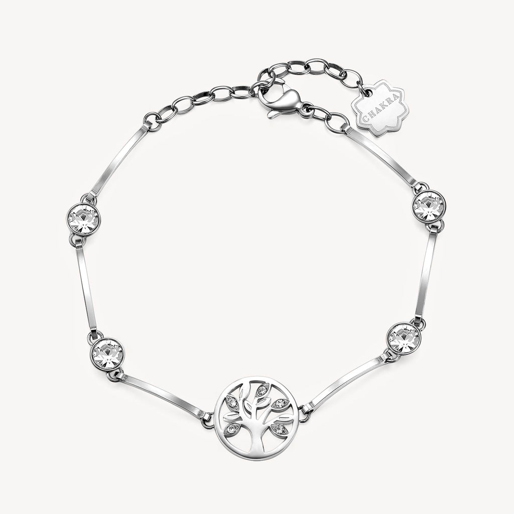 Stainless steel bracelet with simulated diamonds.