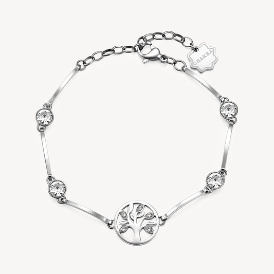 Stainless steel bracelet with simulated diamonds.