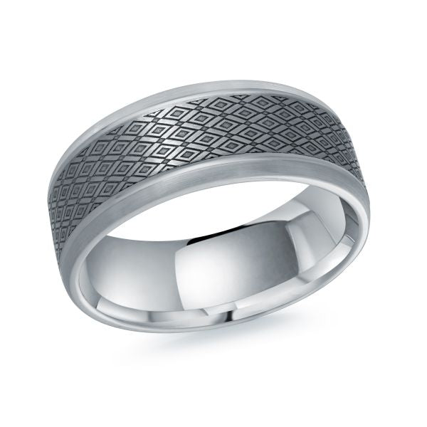 Tantalum carved band with geometric pattern.