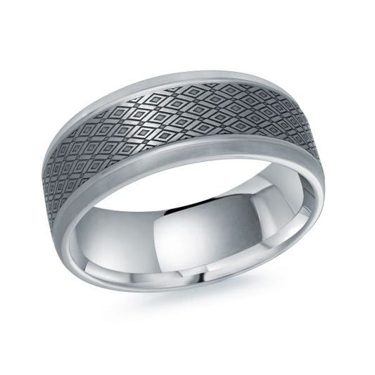 Tantalum carved band with geometric pattern.
