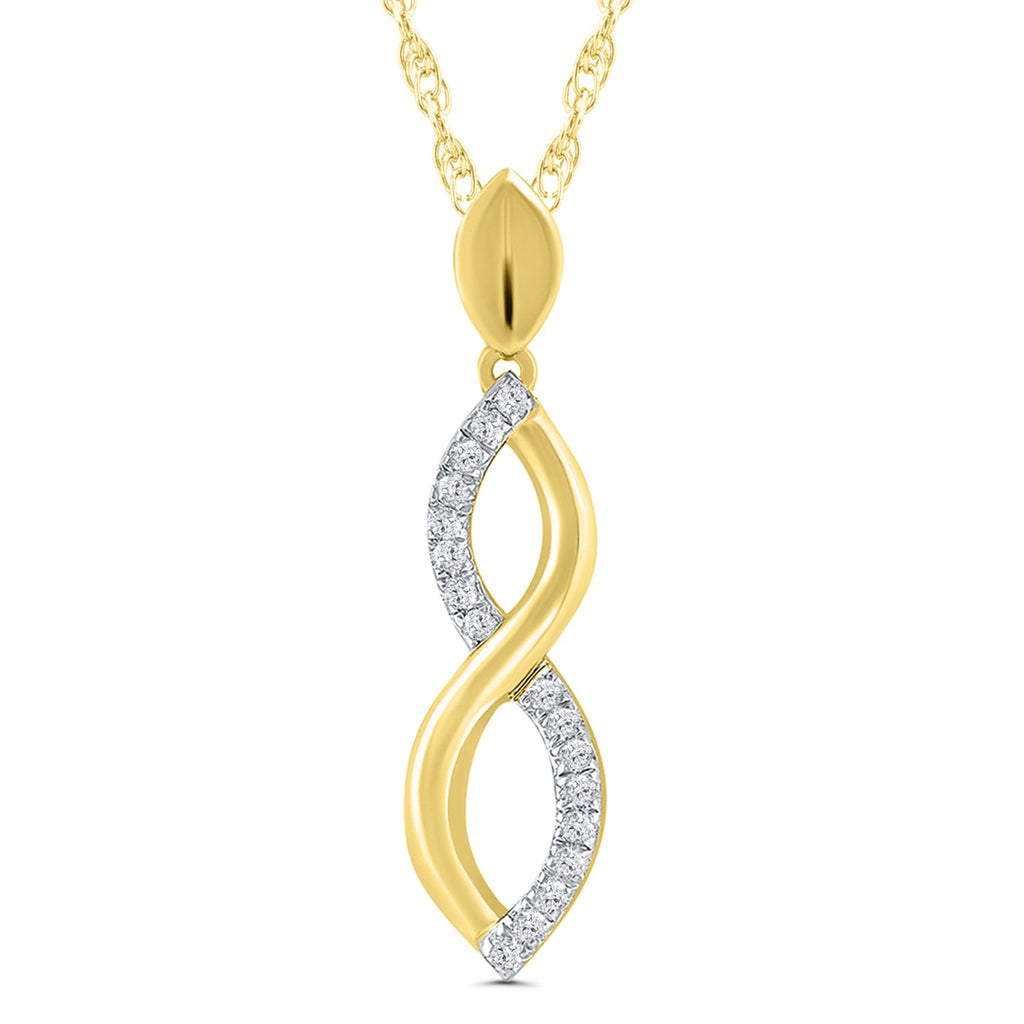 Yellow gold infinity pendant with diamonds.
