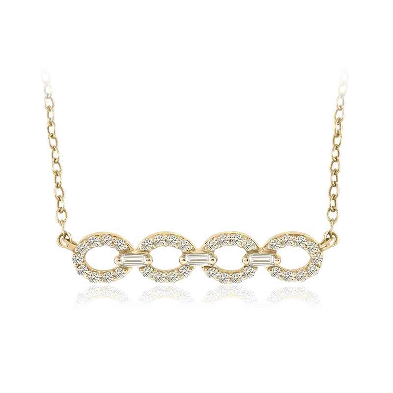 Gold necklace with diamond oval links.
